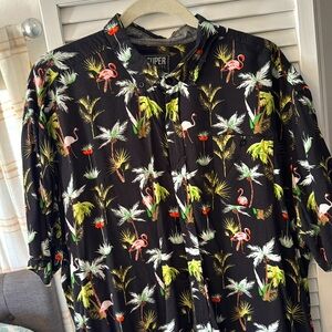 Button down, short sleeve shirt, tropical, graphic